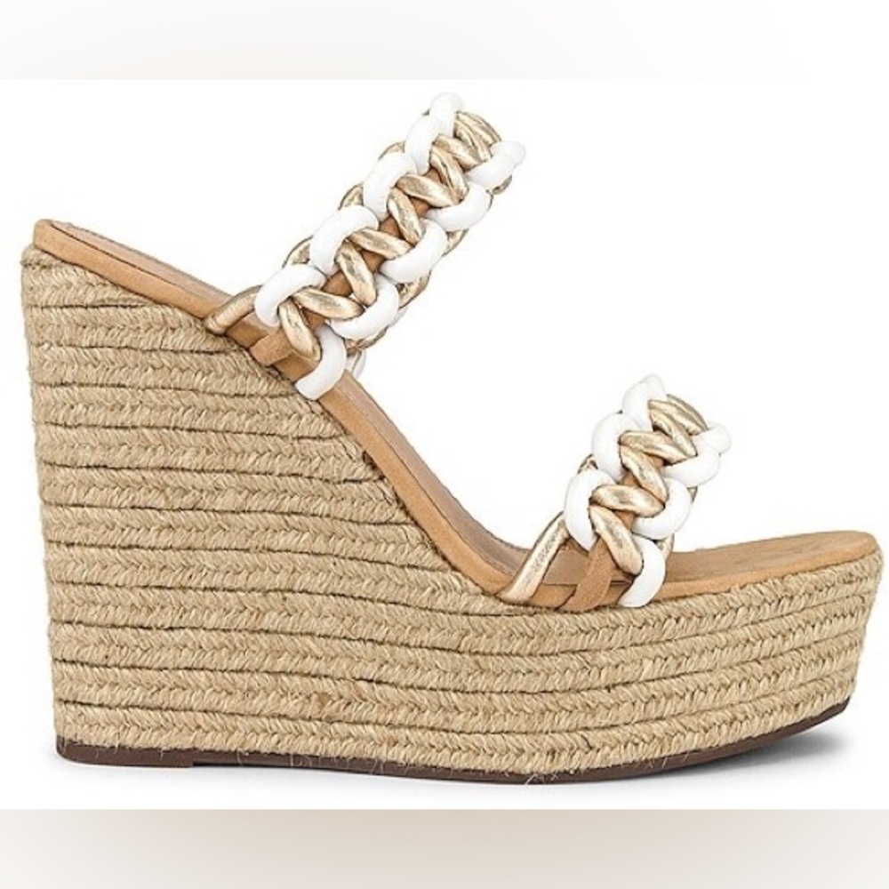 Women's Gold and White Wedge Sandals